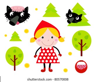 Little Red Riding Hood & Black Wolf icon collection. VECTOR