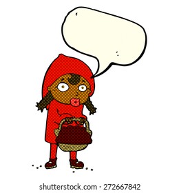 caricatura de capuz de equitação vermelha pequena com bolha de fala