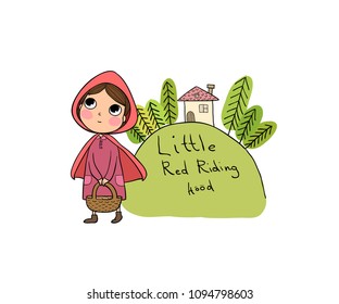 Little Red Riding Hood fairy tale. Little cute girl. Hand drawing isolated objects on white background. Vector illustration. 