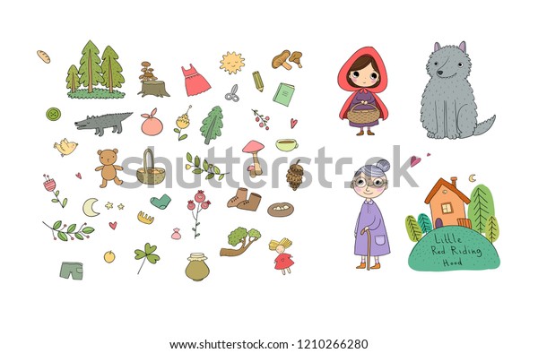 赤い乗馬フード童話 可愛い女の子とオオカミのおばあさんと家 ベクターイラスト のベクター画像素材 ロイヤリティフリー