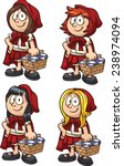 Little Red Riding Hood with four different hairstyles. Vector clip art illustration with simple gradients. Each on a separate layer.