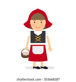 Little red riding hood. Girl costume for kids party or holiday. Vector illustration. 