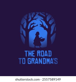 Little Red Riding Hood hand drawn vector illustration. The Road to Grandma through the dark forest.