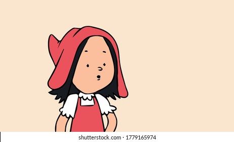 Little Red Riding Hood looks amazed,the girl looked ahead,vector,cartoon.