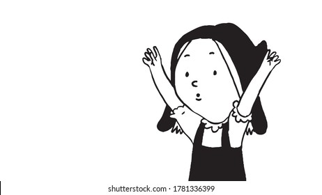 Little Red Riding Hood stands with his hands up and his face is a look of confusion,vector,cartoon.