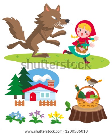 Little red riding hood vector set.Vector illustration.Flat design.Cartoon character.