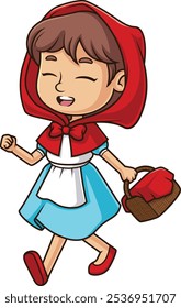 Caperucita roja caminando en el bosque que mira la Ilustración vectorial feliz