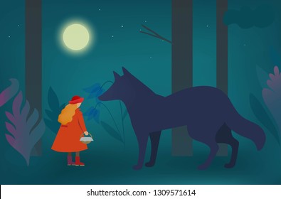 Little Red Riding Hood And Wolf. Vector Illustration