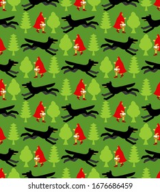 Little Red Riding Hood and Wolf pattern seamless. Children texture