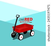 Little Red Wagon Day event banner. A red wagon with bold text on light blue background to celebrate on March
