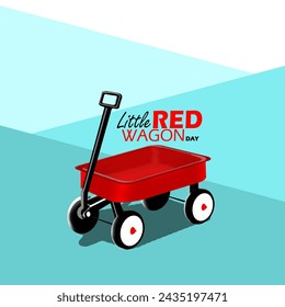 Banner del evento Little Red Wagon Day. Un vagón rojo con texto en negrita sobre fondo azul claro para celebrar en marzo