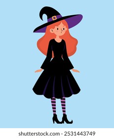 Little red witch, halloween illustration for designer backgrounds