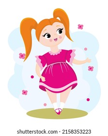 
little red-haired girl in a pink dress