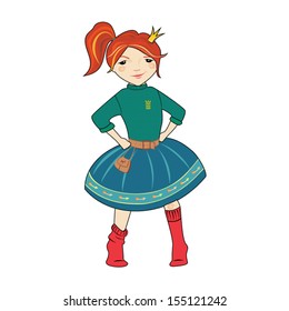 little red-haired princess put her hands on her waist