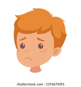 Little Redhead Boy Character Face Feeling Sadness Side View Vector Illustration