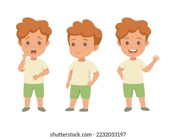 Little Redhead Boy Having Different Face Emotion and Gesture Vector Set