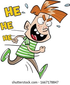 Little redhead bully running after something