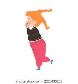 Little Redhead Girl with Braids Telling Something to Somebody Vector Illustration