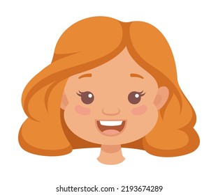 Little Redhead Girl Character Face with Short Haircut Smiling Vector Illustration