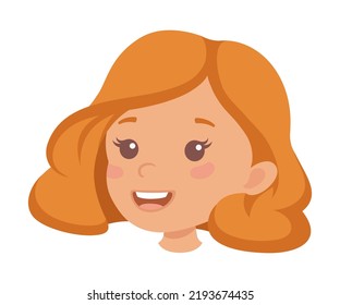 Little Redhead Girl Character Face with Short Haircut Smiling Vector Illustration