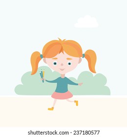 Little redhead girl with pencils in her hands