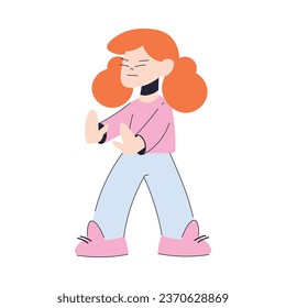 Little Redhead Girl Showing Stop and Deny Gesture Vector Illustration