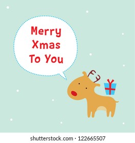 little reindeer merry christmas greeting card