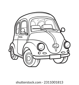 Little retro car for coloring book. Vector illustration isolated on white background