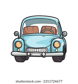 Little retro cartoon car. Vector illustration isolated on white background