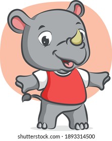 The little rhino is doing the warming up with the happy expression of illustration