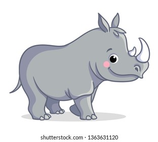 The little rhino isolated on a white background. Vector illustration of animal in cartoon style.