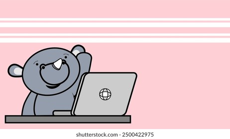 little rhino kid character cartoon computer learning background