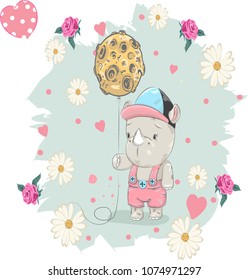 little Rhino.cartoon hand drawn vector illustration. Can be used for baby t-shirt print, fashion print design, children's wear, baby shower celebration greeting and invitation card.