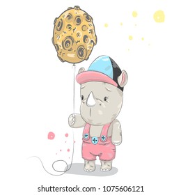 little Rhino.cartoon hand drawn vector illustration. Can be used for baby t-shirt print, fashion print design, children's wear, baby shower celebration greeting and invitation card.