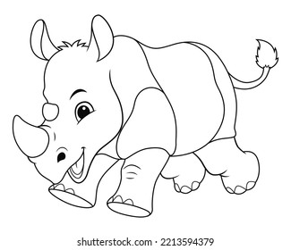 Little Rhinoceros Cartoon Animal Illustration BW