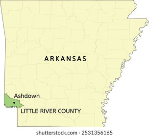 Little River County and city of Ashdown location on Arkansas state map