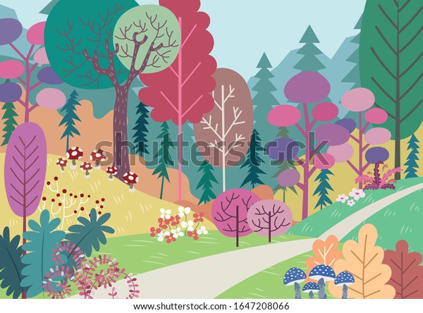 ジャングルの小さな道のベクターイラスト ジャングルの風景のベクター画像 美しい森のイラスト のベクター画像素材 ロイヤリティフリー