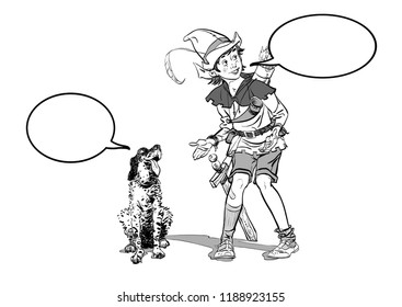 Little Robin Hood and a dog. Boy and his dog. Robin Hood childhood. Child Robin Hood. Medieval legends. Heroes of medieval legends.