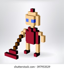 Little robot - 3D pixel art for design project -   vector illustration 