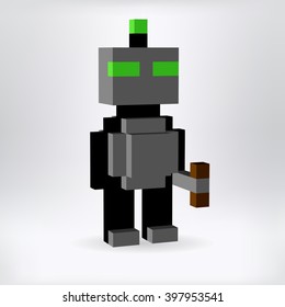Little robot - 3D pixel art for design project -   vector illustration 