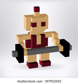 Little robot - 3D pixel art for design project -   vector illustration 