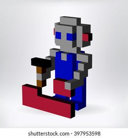 Little robot - 3D pixel art for design project -   vector illustration 