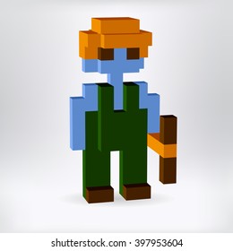 Little robot - 3D pixel art for design project -   vector illustration 