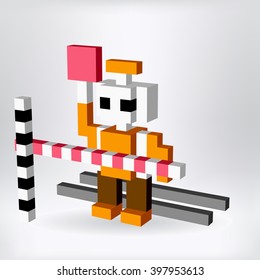 Little robot - 3D pixel art for design project -   vector illustration 