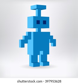 Little robot - 3D pixel art for design project -   vector illustration 