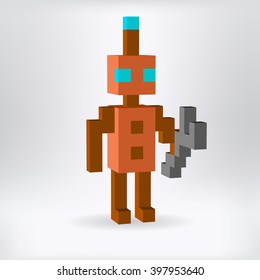 Little robot - 3D pixel art for design project -   vector illustration 