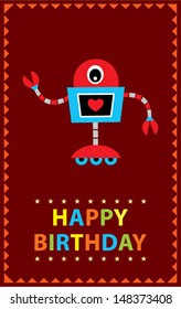 little robot birthday greeting card