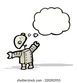 little robot with thought bubble cartoon