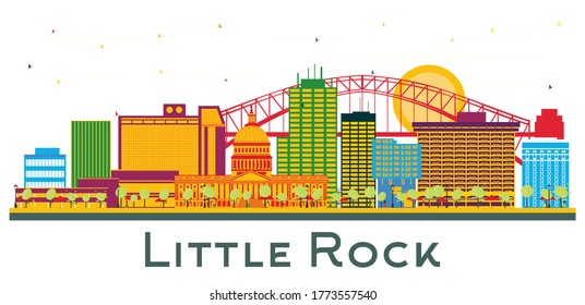 Little Rock Arkansas City Skyline with Color Buildings Isolated on White. Vector Illustration. Business Travel and Tourism Concept with Historic Architecture. Little Rock USA Cityscape with Landmarks.