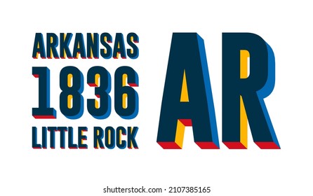 Little Rock, Arkansas, USA. Modern alphabet 3d typography colorful style for decoration, party poster, t-shirt, logo, promotion, book, postcard, advertising banner, fabric print. Cool font. 